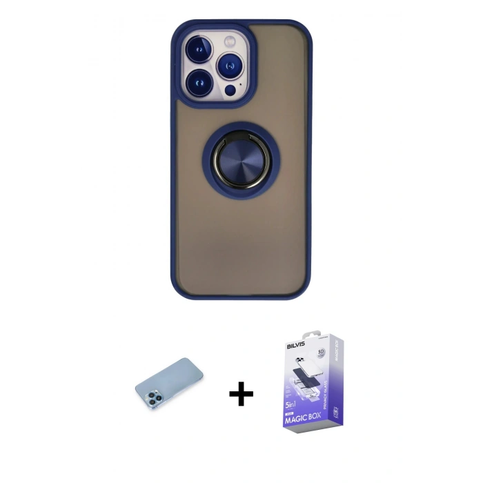 MARSİLYAN™- iPhone 13 Pro Max Kılıf Yörünge Çizgi - Siyah Bilvis 5in1 5D Magic Hayalet Cam Ekran Koruyucu + Shine Kamera Lens Koruma Cam - MI