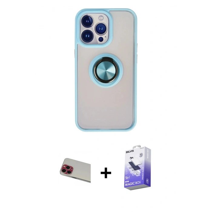 MARSİLYAN™- iPhone 13 Pro Max Kılıf Yörünge Çizgi - Siyah Bilvis 5in1 5D Magic Hayalet Cam Ekran Koruyucu + Rainbow Kamera Lens Koruma Cam - KI