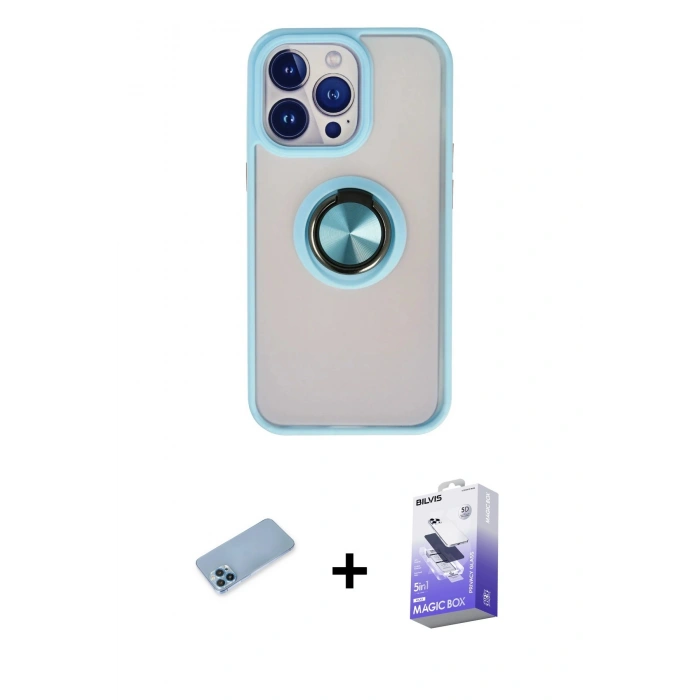 MARSİLYAN™- iPhone 13 Pro Max Kılıf Yörünge Çizgi - Siyah Bilvis 5in1 5D Magic Hayalet Cam Ekran Koruyucu + Shine Kamera Lens Koruma Cam - MI