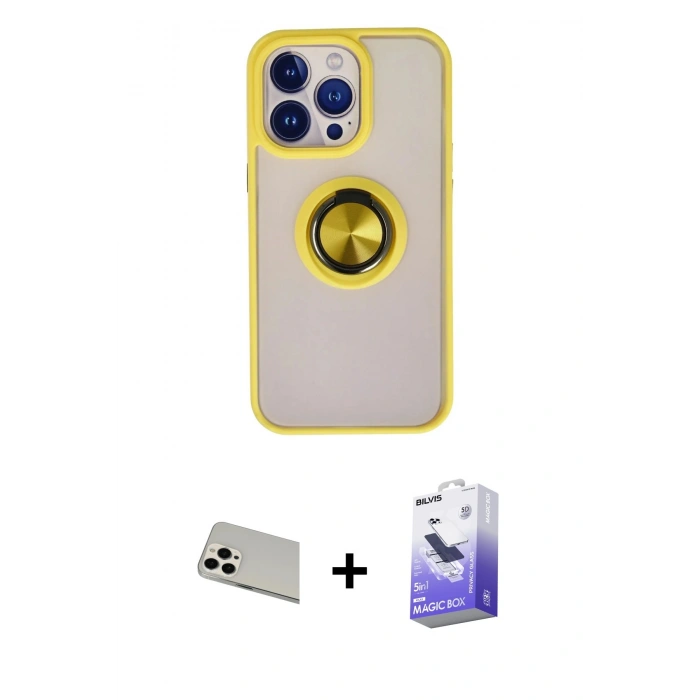 MARSİLYAN™- iPhone 13 Pro Max Kılıf Yörünge Çizgi - Siyah Bilvis 5in1 5D Magic Hayalet Cam Ekran Koruyucu + Rainbow Kamera Lens Koruma Cam - BZ