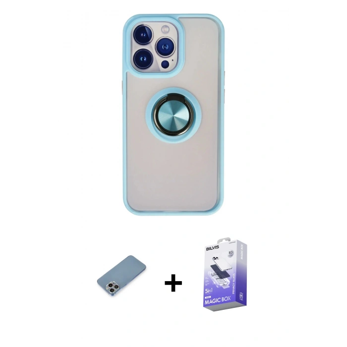 MARSİLYAN™- iPhone 13 Pro Max Kılıf Yörünge Çizgi - Siyah Bilvis 5in1 5D Magic Hayalet Cam Ekran Koruyucu + Shine Kamera Lens Koruma Cam - GI
