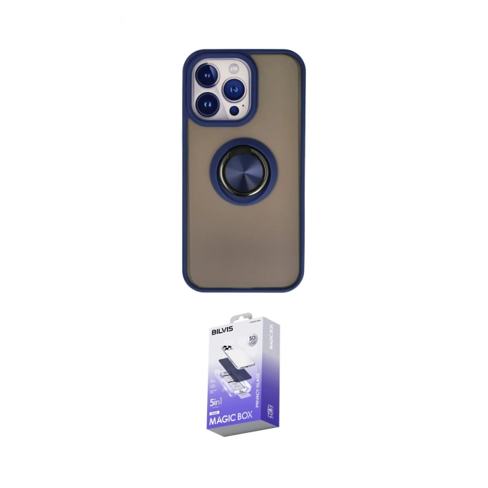 MARSİLYAN™- iPhone 13 Pro Max Kılıf Yörünge Çizgi - Siyah Bilvis 5in1 5D Magic Hayalet Cam Ekran Koruyucu