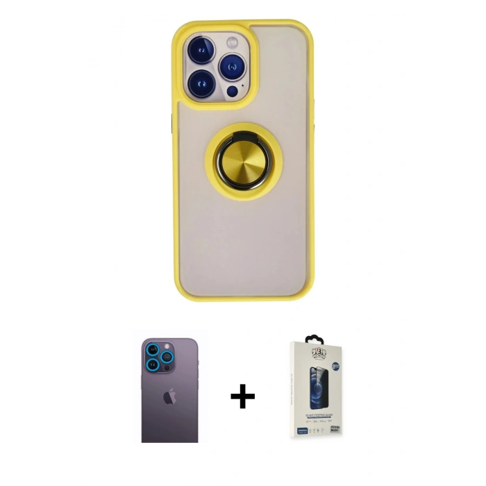 MARSİLYAN™- iPhone 13 Pro Max Kılıf Yörünge Çizgi - Siyah Bilvis Hayalet Cam Ekran Koruyucu + Neon Fosforlu Kamera Lens - MI