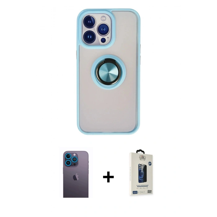 MARSİLYAN™- iPhone 13 Pro Max Kılıf Yörünge Çizgi - Siyah Bilvis Hayalet Cam Ekran Koruyucu + Neon Fosforlu Kamera Lens - MI