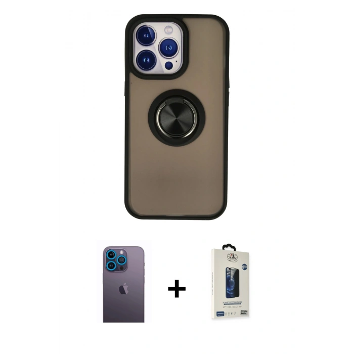 MARSİLYAN™- iPhone 13 Pro Max Kılıf Yörünge Çizgi - Siyah Bilvis Hayalet Cam Ekran Koruyucu + Neon Fosforlu Kamera Lens - MI