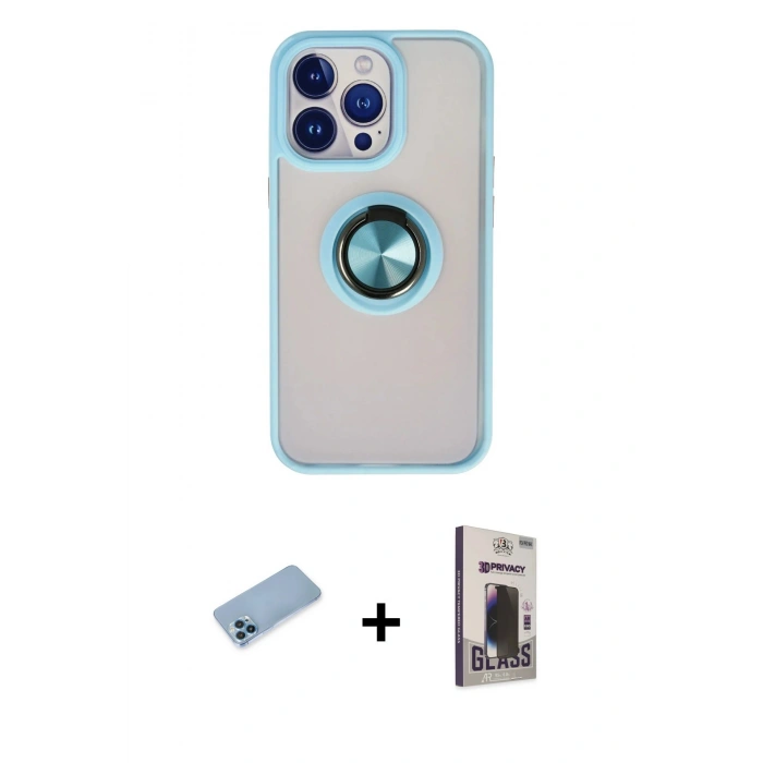MARSİLYAN™- iPhone 13 Pro Max Kılıf Yörünge Çizgi - Siyah Bilvis Hayalet Cam Ekran Koruyucu + Shine Kamera Lens Koruma Cam - MI