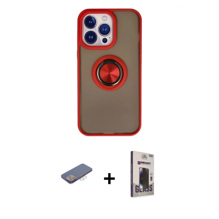 MARSİLYAN™- iPhone 13 Pro Max Kılıf Yörünge Çizgi - Siyah Bilvis Hayalet Cam Ekran Koruyucu + Renkli Kamera Lens Koruma Cam - PE
