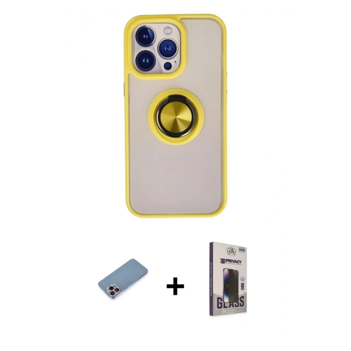 MARSİLYAN™- iPhone 13 Pro Max Kılıf Yörünge Çizgi - Siyah Bilvis Hayalet Cam Ekran Koruyucu + Shine Kamera Lens Koruma Cam - PE