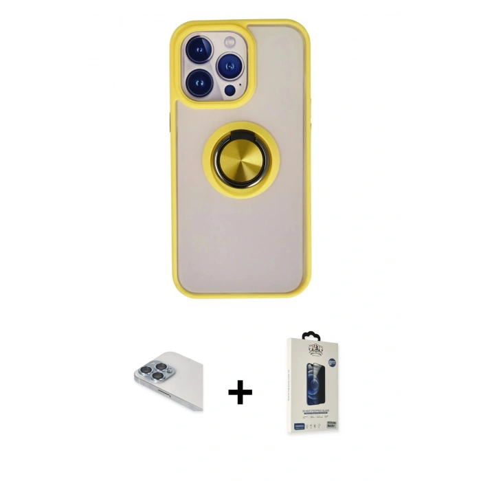 MARSİLYAN™- iPhone 13 Pro Max Kılıf Yörünge Çizgi - Siyah Bilvis Hayalet Cam Ekran Koruyucu + Pers Alüminyum Kamera Lens - SABE
