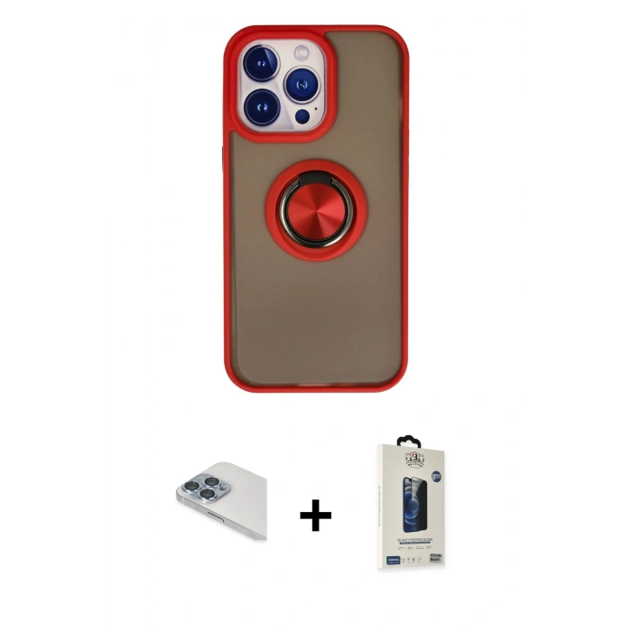 MARSİLYAN™- iPhone 13 Pro Max Kılıf Yörünge Çizgi - Siyah Bilvis Hayalet Cam Ekran Koruyucu + Pers Alüminyum Kamera Lens - SABE