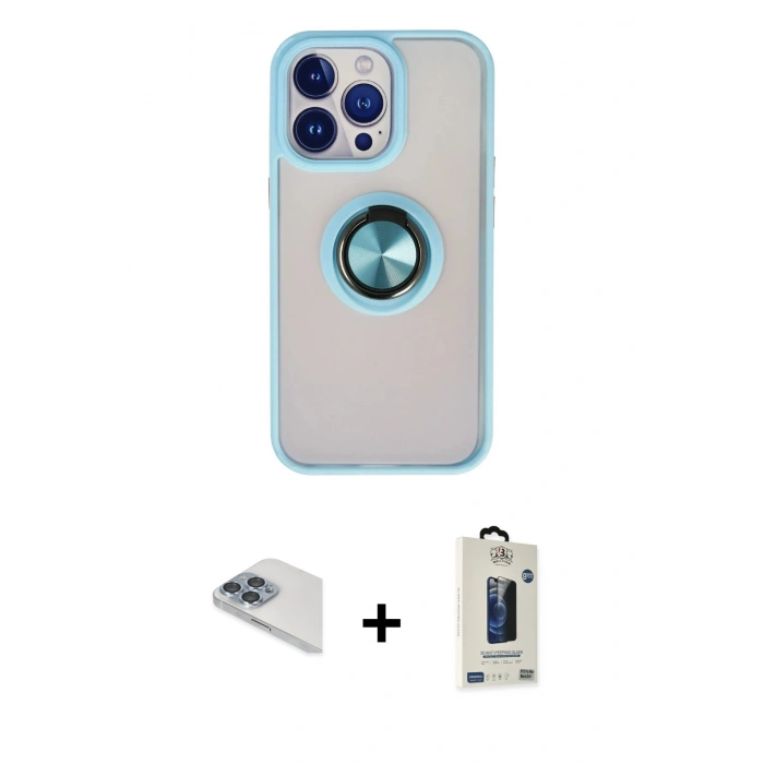 MARSİLYAN™- iPhone 13 Pro Max Kılıf Yörünge Çizgi - Siyah Bilvis Hayalet Cam Ekran Koruyucu + Pers Alüminyum Kamera Lens - SABE