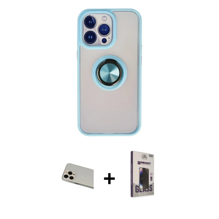 MARSİLYAN™- iPhone 13 Pro Max Kılıf Yörünge Çizgi - Siyah Bilvis Hayalet Cam Ekran Koruyucu + Rainbow Kamera Lens Koruma Cam - REGD