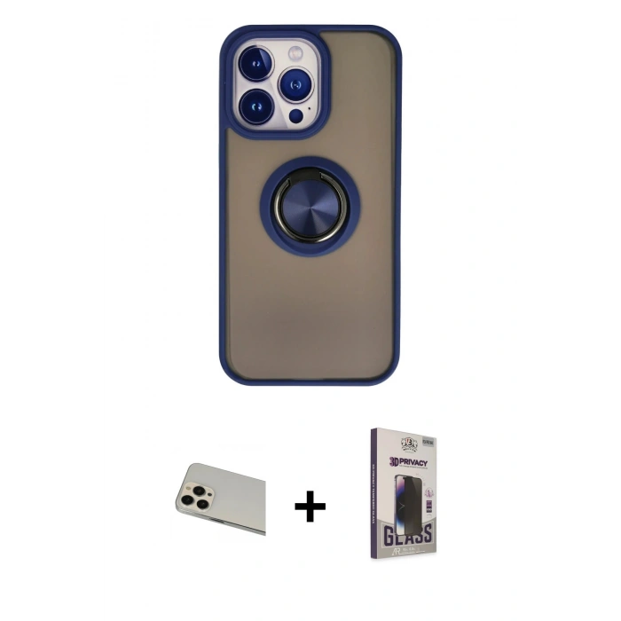 MARSİLYAN™- iPhone 13 Pro Max Kılıf Yörünge Çizgi - Siyah Bilvis Hayalet Cam Ekran Koruyucu + Rainbow Kamera Lens Koruma Cam - REGD