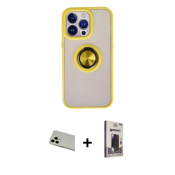 MARSİLYAN™- iPhone 13 Pro Max Kılıf Yörünge Çizgi - Siyah Bilvis Hayalet Cam Ekran Koruyucu + Rainbow Kamera Lens Koruma Cam - REGD