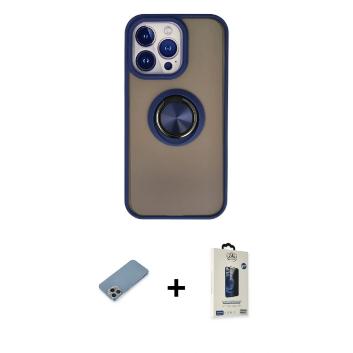 MARSİLYAN™- iPhone 13 Pro Max Kılıf Yörünge Çizgi - Siyah Bilvis Hayalet Cam Ekran Koruyucu + Shine Kamera Lens Koruma Cam - GI