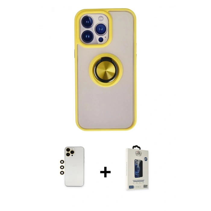 MARSİLYAN™- iPhone 13 Pro Max Kılıf Yörünge Çizgi - Siyah Bilvis Hayalet Cam Ekran Koruyucu + Shine Kamera Lens - GD