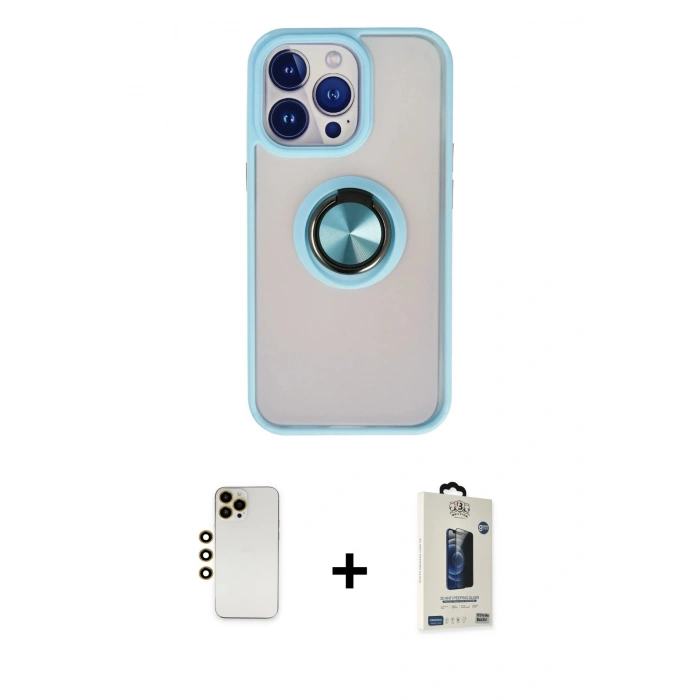 MARSİLYAN™- iPhone 13 Pro Max Kılıf Yörünge Çizgi - Siyah Bilvis Hayalet Cam Ekran Koruyucu + Shine Kamera Lens - GD