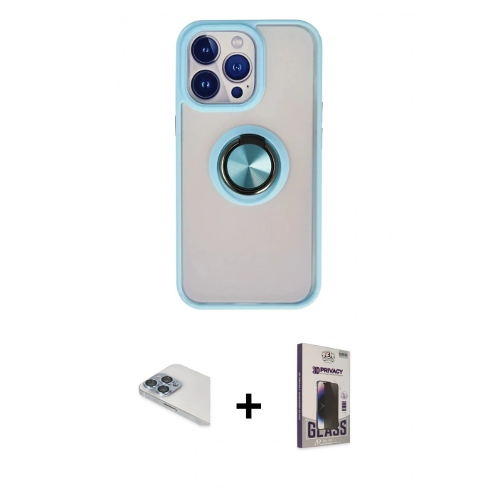 MARSİLYAN™- iPhone 13 Pro Max Kılıf Yörünge Çizgi - Siyah Bilvis Hayalet Cam Ekran Koruyucu + Pers Alüminyum Kamera Lens - SABE