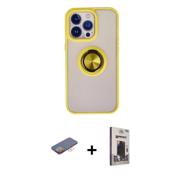 MARSİLYAN™- iPhone 13 Pro Max Kılıf Yörünge Çizgi - Siyah Bilvis Hayalet Cam Ekran Koruyucu + Renkli Kamera Lens Koruma Cam - TU