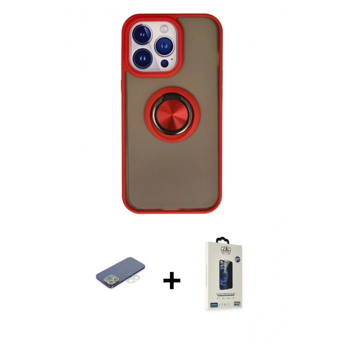 MARSİLYAN™- iPhone 13 Pro Max Kılıf Yörünge Çizgi - Siyah Bilvis Hayalet Cam Ekran Koruyucu + Renkli Kamera Lens Koruma Cam - YL