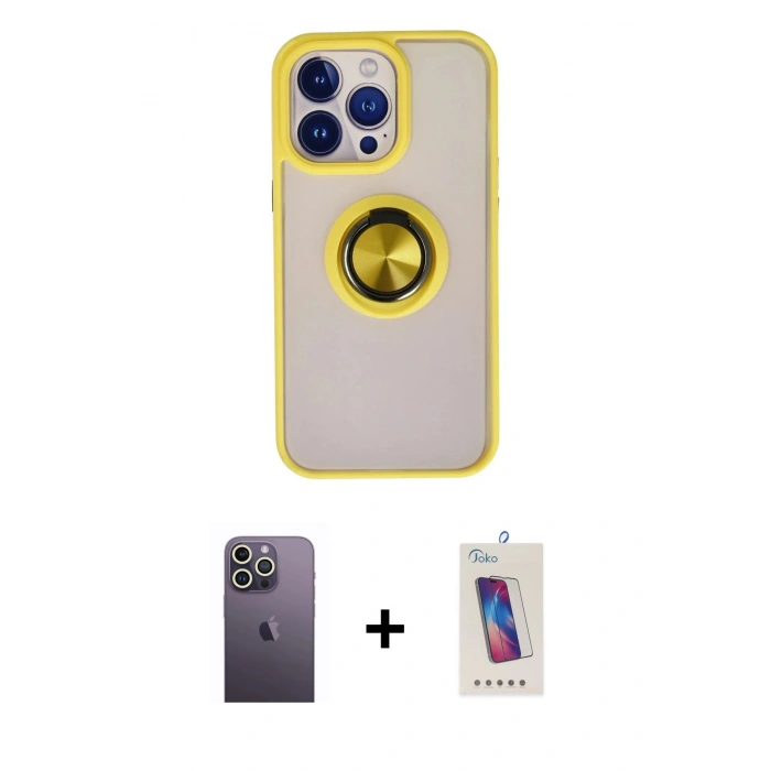MARSİLYAN™- iPhone 13 Pro Max Kılıf Yörünge Çizgi - Siyah Joko 5D Cam + Neon Fosforlu Kamera Lens - BZ