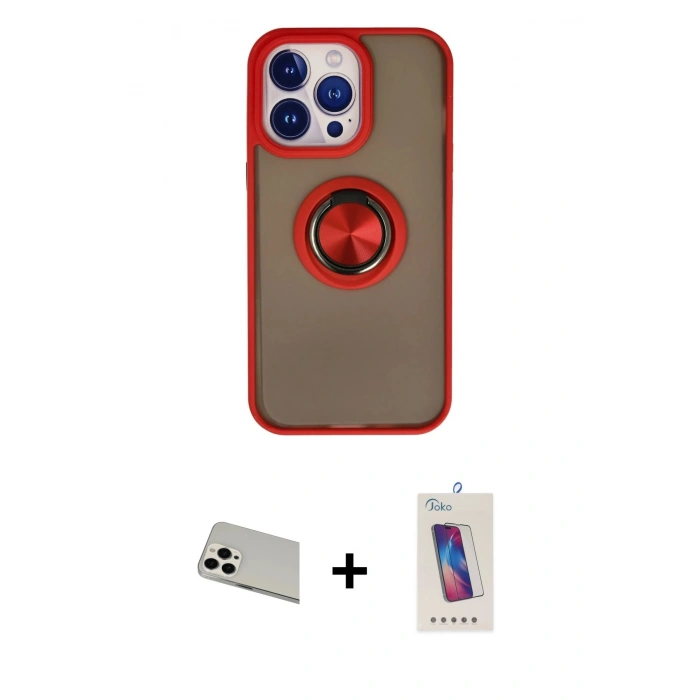 MARSİLYAN™- iPhone 13 Pro Max Kılıf Yörünge Çizgi - Siyah Joko 5D Cam + Rainbow Kamera Lens Koruma Cam - BZ