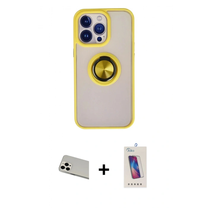 MARSİLYAN™- iPhone 13 Pro Max Kılıf Yörünge Çizgi - Siyah Joko 5D Cam + Rainbow Kamera Lens Koruma Cam - BZ