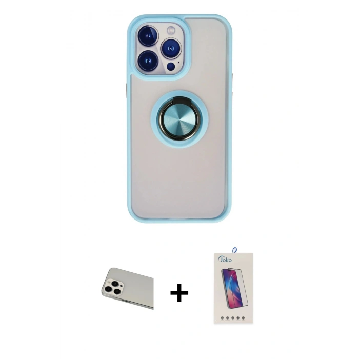 MARSİLYAN™- iPhone 13 Pro Max Kılıf Yörünge Çizgi - Siyah Joko 5D Cam + Rainbow Kamera Lens Koruma Cam - BZ