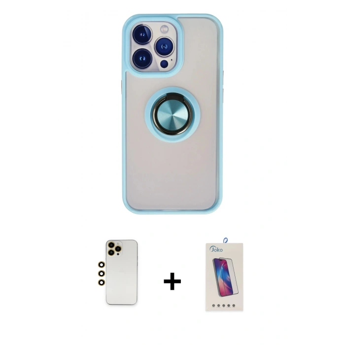 MARSİLYAN™- iPhone 13 Pro Max Kılıf Yörünge Çizgi - Siyah Joko 5D Cam + Gold Shine Kamera Lens
