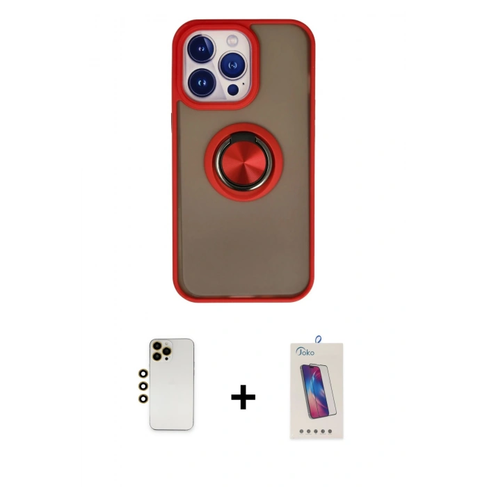 MARSİLYAN™- iPhone 13 Pro Max Kılıf Yörünge Çizgi - Siyah Joko 5D Cam + Gold Shine Kamera Lens