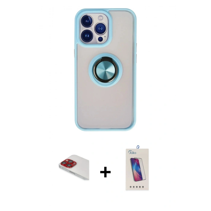MARSİLYAN™- iPhone 13 Pro Max Kılıf Yörünge Çizgi - Siyah Joko 5D Cam + Pers Alüminyum Kamera Lens - KI