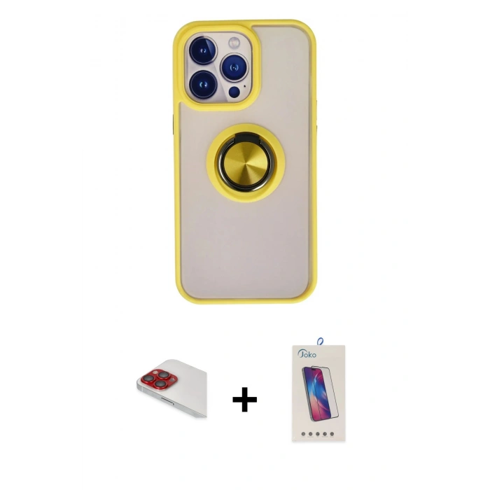 MARSİLYAN™- iPhone 13 Pro Max Kılıf Yörünge Çizgi - Siyah Joko 5D Cam + Pers Alüminyum Kamera Lens - KI