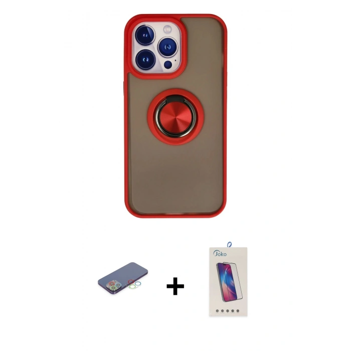 MARSİLYAN™- iPhone 13 Pro Max Kılıf Yörünge Çizgi - Siyah Joko 5D Cam + Renkli Kamera Lens Koruma Cam - MI