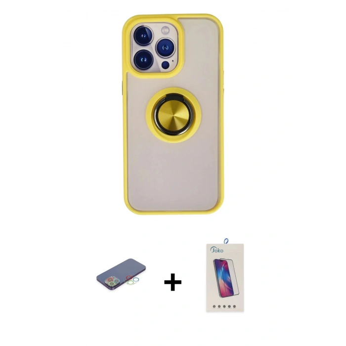 MARSİLYAN™- iPhone 13 Pro Max Kılıf Yörünge Çizgi - Siyah Joko 5D Cam + Renkli Kamera Lens Koruma Cam - MI