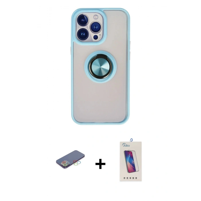 MARSİLYAN™- iPhone 13 Pro Max Kılıf Yörünge Çizgi - Siyah Joko 5D Cam + Renkli Kamera Lens Koruma Cam - MI