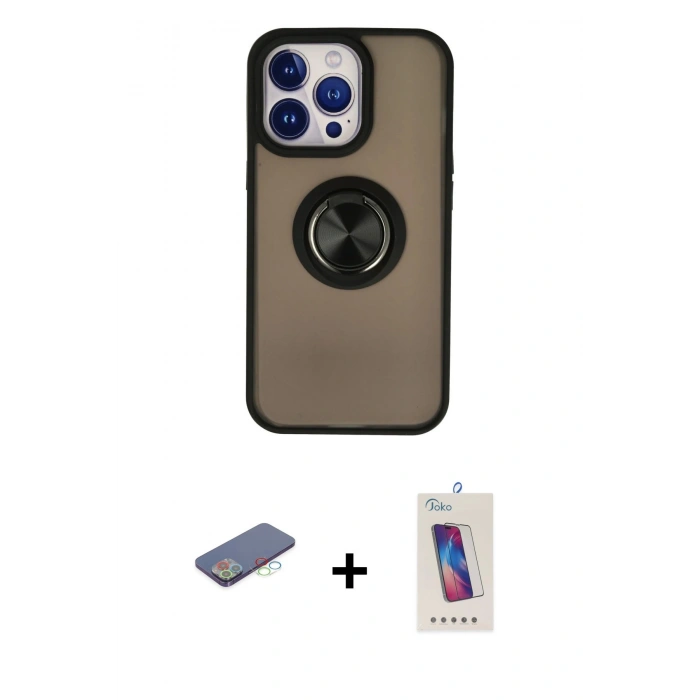 MARSİLYAN™- iPhone 13 Pro Max Kılıf Yörünge Çizgi - Siyah Joko 5D Cam + Renkli Kamera Lens Koruma Cam - MI