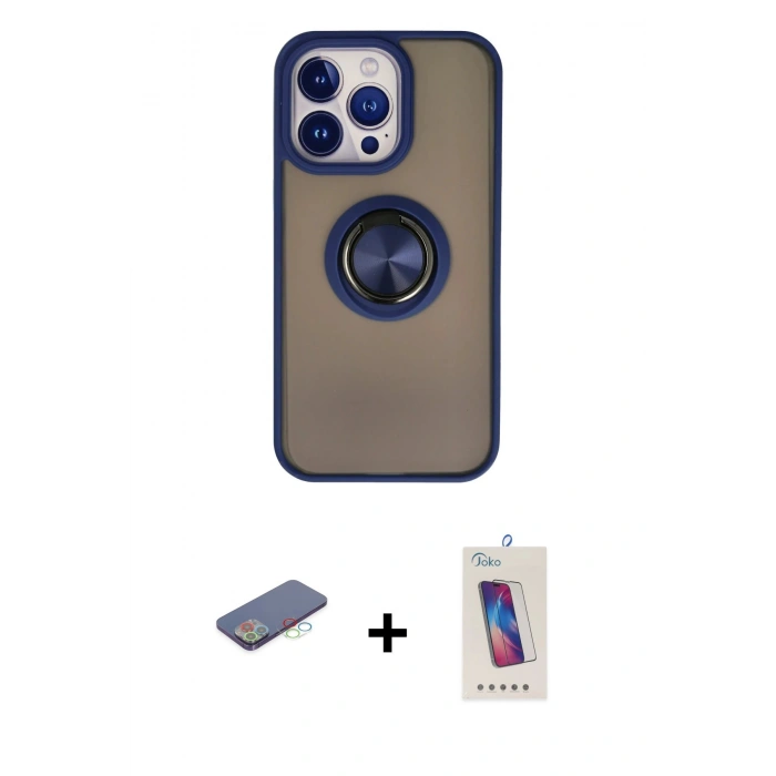 MARSİLYAN™- iPhone 13 Pro Max Kılıf Yörünge Çizgi - Siyah Joko 5D Cam + Renkli Kamera Lens Koruma Cam - MI