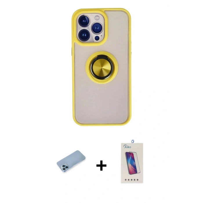 MARSİLYAN™- iPhone 13 Pro Max Kılıf Yörünge Çizgi - Siyah Joko 5D Cam + Shine Kamera Lens Koruma Cam - MI