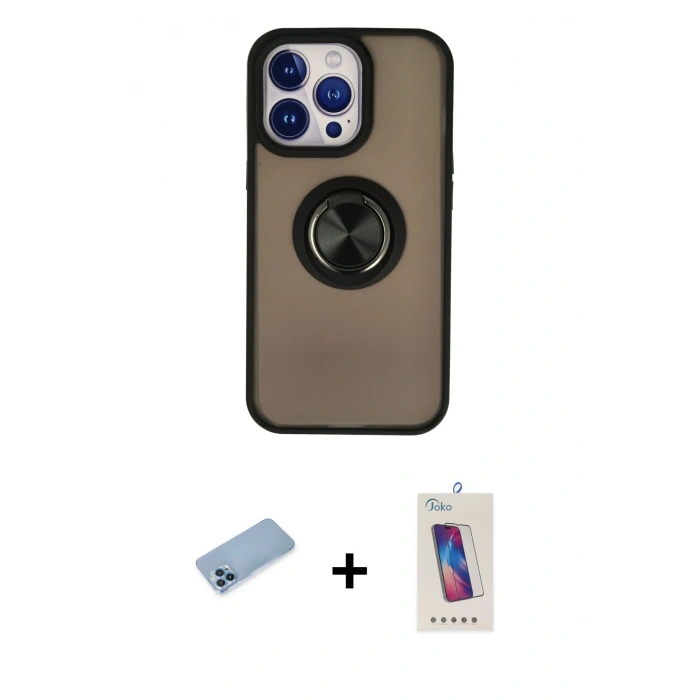 MARSİLYAN™- iPhone 13 Pro Max Kılıf Yörünge Çizgi - Siyah Joko 5D Cam + Shine Kamera Lens Koruma Cam - MI