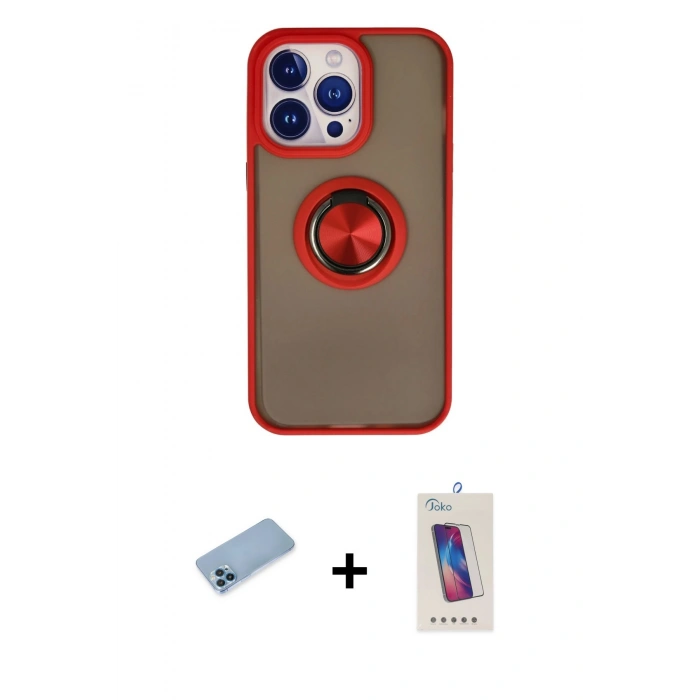 MARSİLYAN™- iPhone 13 Pro Max Kılıf Yörünge Çizgi - Siyah Joko 5D Cam + Shine Kamera Lens Koruma Cam - MI