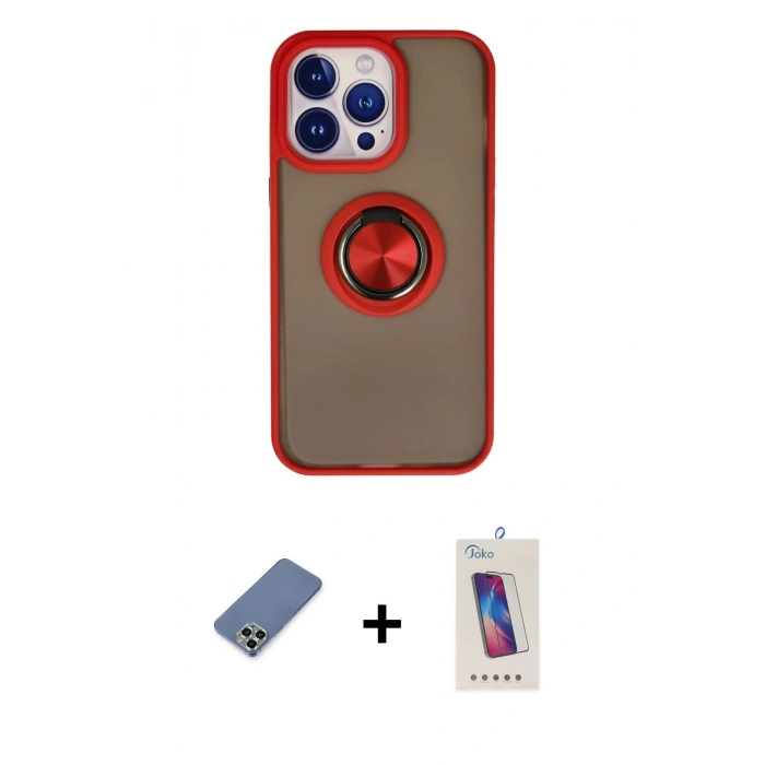 MARSİLYAN™- iPhone 13 Pro Max Kılıf Yörünge Çizgi - Siyah Joko 5D Cam + Metal Kamera Lens Koruma Cam - AKYL