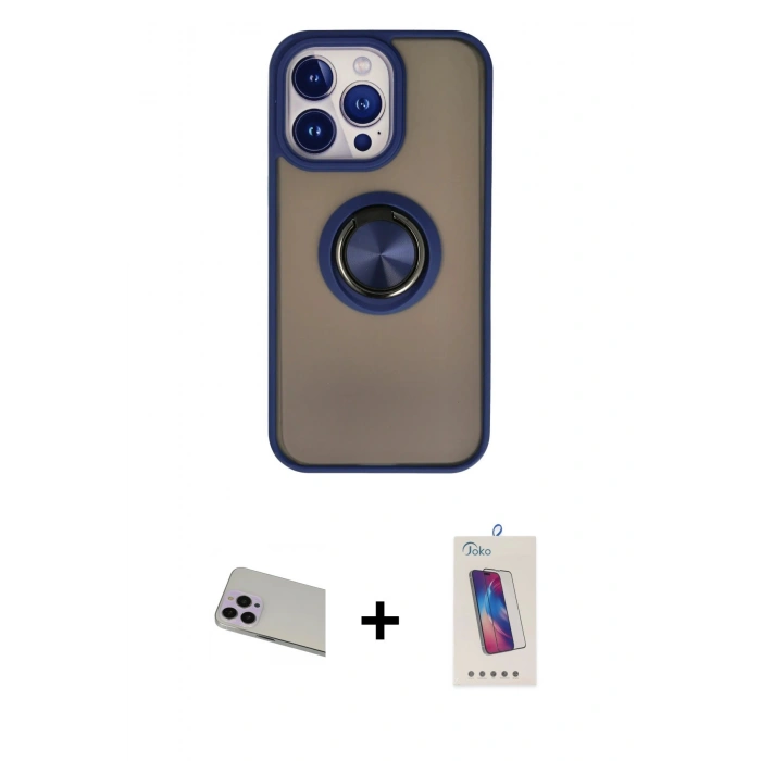 MARSİLYAN™- iPhone 13 Pro Max Kılıf Yörünge Çizgi - Siyah Joko 5D Cam + Rainbow Kamera Lens Koruma Cam - MR