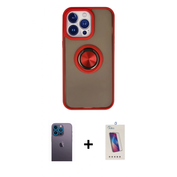 MARSİLYAN™- iPhone 13 Pro Max Kılıf Yörünge Çizgi - Siyah Joko 5D Cam + Neon Fosforlu Kamera Lens - MI