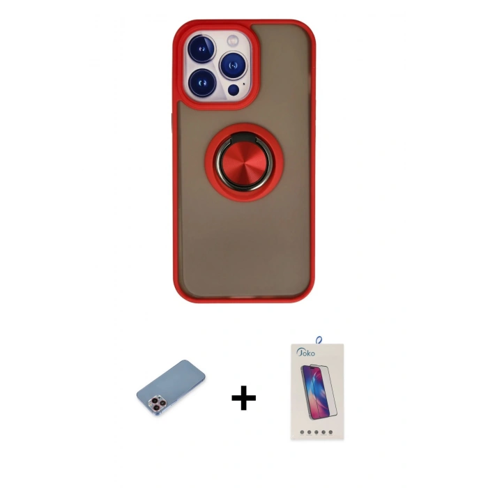MARSİLYAN™- iPhone 13 Pro Max Kılıf Yörünge Çizgi - Siyah Joko 5D Cam + Shine Kamera Lens Koruma Cam - PE