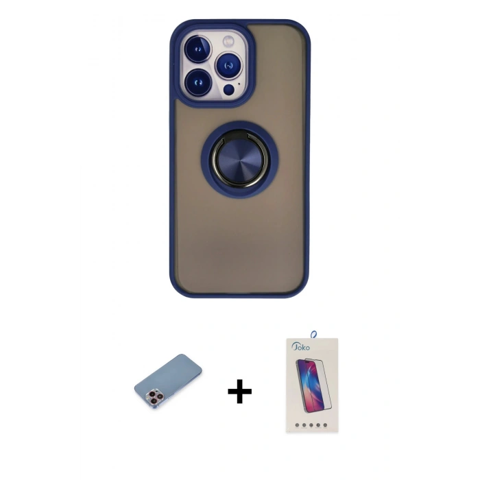 MARSİLYAN™- iPhone 13 Pro Max Kılıf Yörünge Çizgi - Siyah Joko 5D Cam + Shine Kamera Lens Koruma Cam - PE