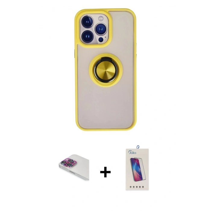 MARSİLYAN™- iPhone 13 Pro Max Kılıf Yörünge Çizgi - Siyah Joko 5D Cam + Pers Alüminyum Kamera Lens - GI