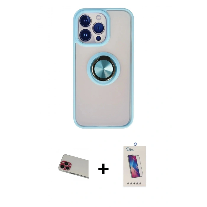 MARSİLYAN™- iPhone 13 Pro Max Kılıf Yörünge Çizgi - Siyah Joko 5D Cam + Rainbow Kamera Lens Koruma Cam - KI