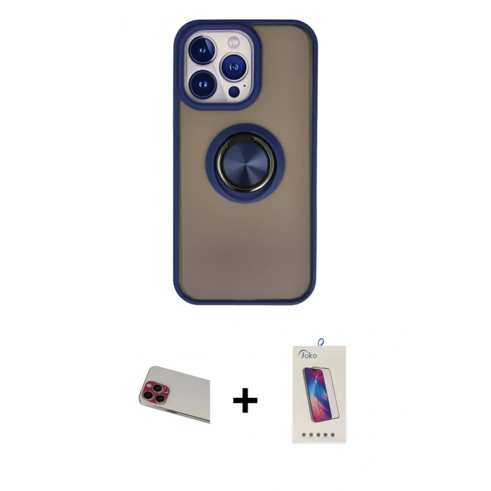MARSİLYAN™- iPhone 13 Pro Max Kılıf Yörünge Çizgi - Siyah Joko 5D Cam + Rainbow Kamera Lens Koruma Cam - KI