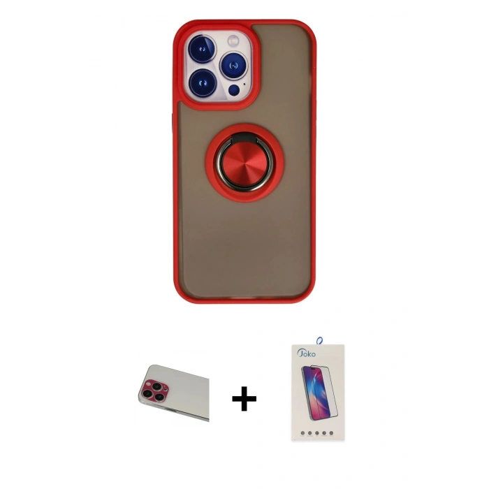 MARSİLYAN™- iPhone 13 Pro Max Kılıf Yörünge Çizgi - Siyah Joko 5D Cam + Rainbow Kamera Lens Koruma Cam - KI