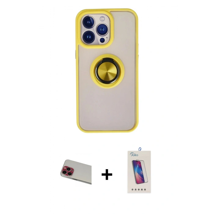 MARSİLYAN™- iPhone 13 Pro Max Kılıf Yörünge Çizgi - Siyah Joko 5D Cam + Rainbow Kamera Lens Koruma Cam - KI